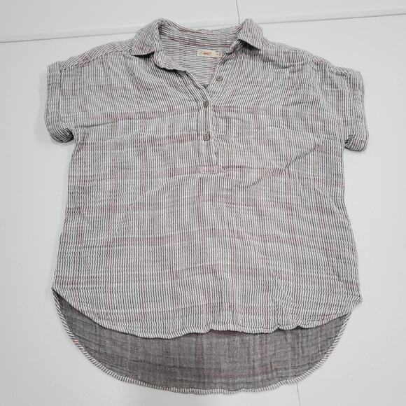 Faherty Shirt Womens XS Gray Red Stripe Short Sleeve Collared Popover Henley - Picture 1 of 8